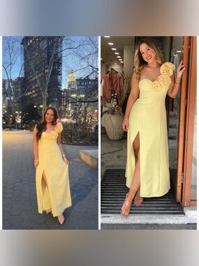 The Wolf Gang Flores Rose‎ Floral Applique Yellow One Shoulder Dress Small